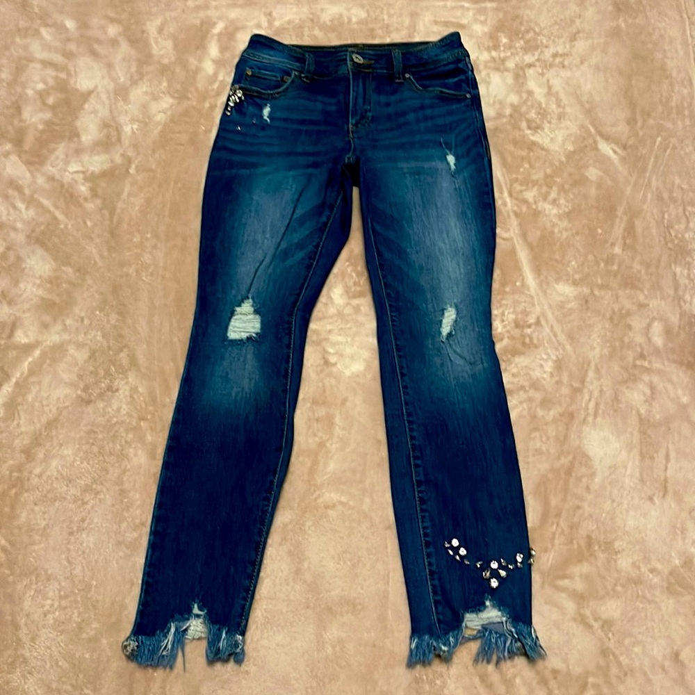 Inc Destroyed Beaded Ankle Jeans Size 0
